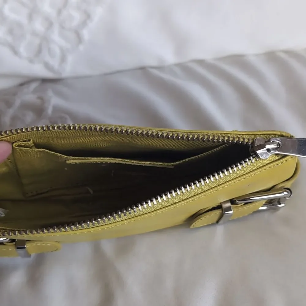 Banana Republic Chartreuse Leather Small Clutch Bag With Chrome Buckle Detail